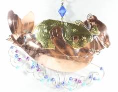 metal sea otter mom and baby ornament with beading