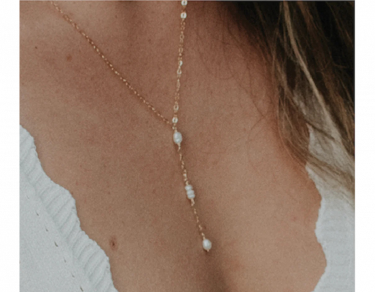 Dainty Pearl Lariat Necklace