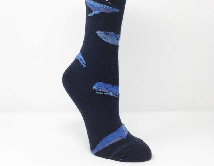 navy blue socks with light blue whales
