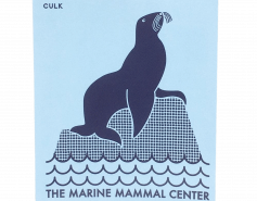 blue sticker with sea lion graphic design and the words "The Marine Mammal Center"