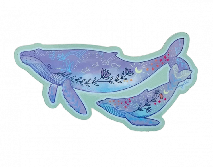 floral humpback whale sticker