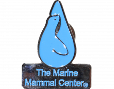 silver-colored metal label pin with The Marine Mammal Center logo in blue
