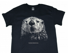 black short-sleeve t-shirt with a large sea otter face