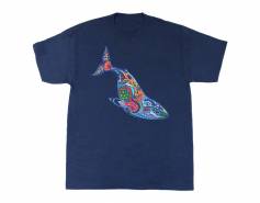 Multicolored Whale Short Sleeve Shirt in navy blue